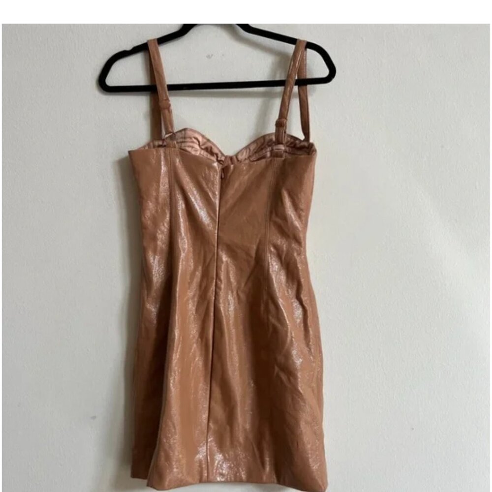 MESHKI Amoura Patent Faux Leather Nude Bustier Cupped Mini Dress size medium - Picture 3 of 6